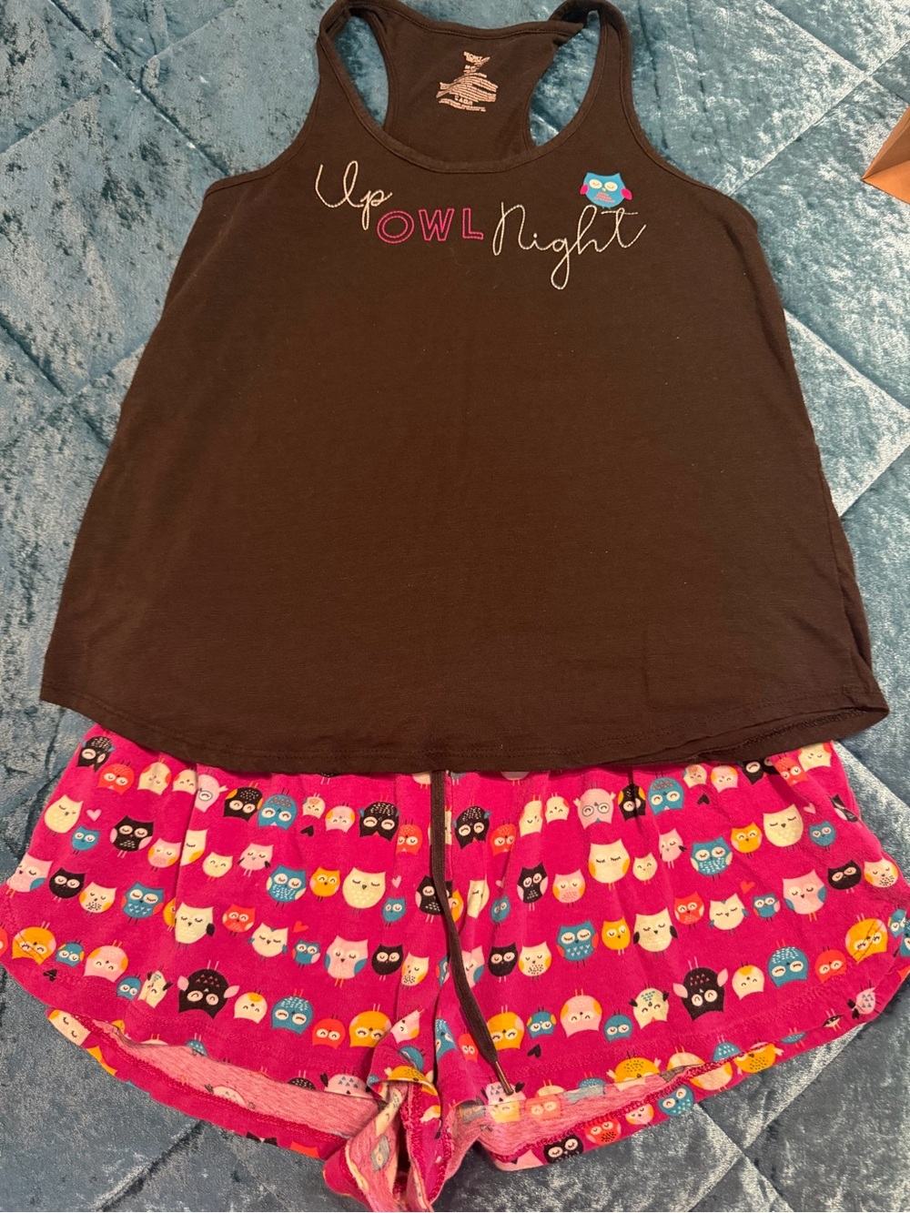 Secret Treasures Black Tank with Pink Owl-Print Shorts Pajama Set